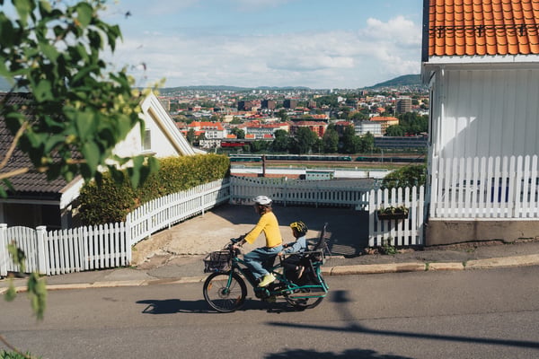 Womanc and son on bike