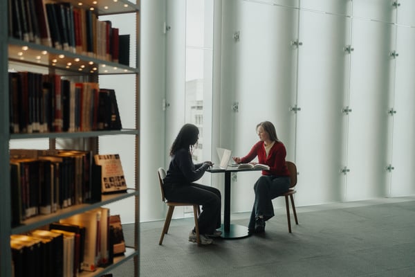 Friends studying at Deichmann public library