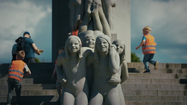 Children playing in Vigeland sculpture park in the Frogner neighbourhood of Oslo