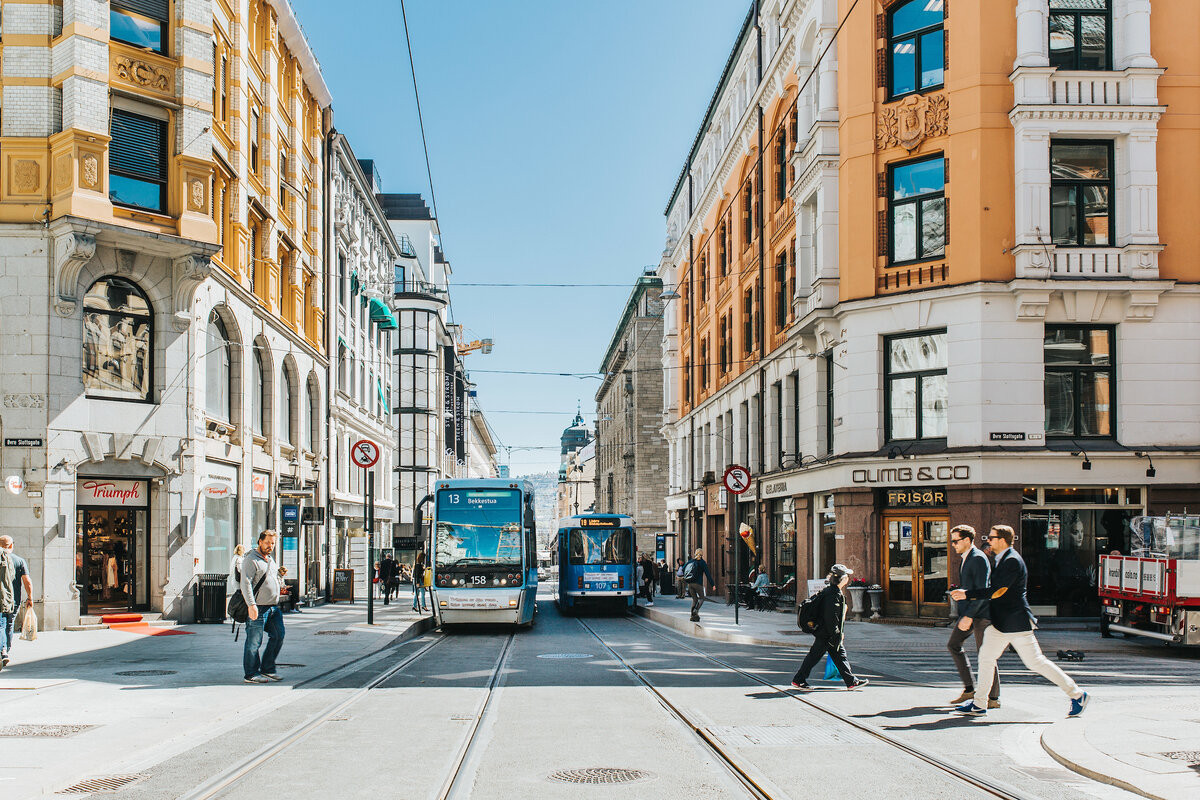 A tram in Oslo city centre