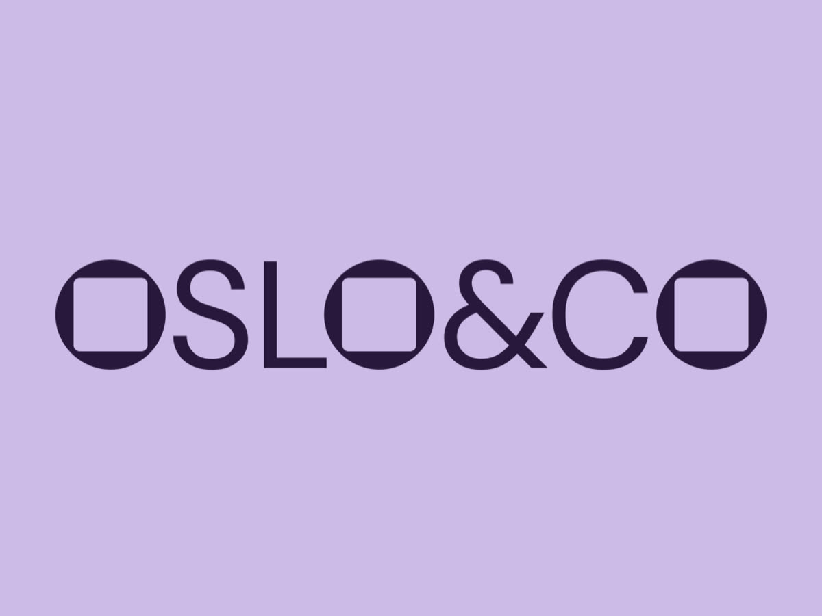 The Oslo&Co wordmark on a lavender background