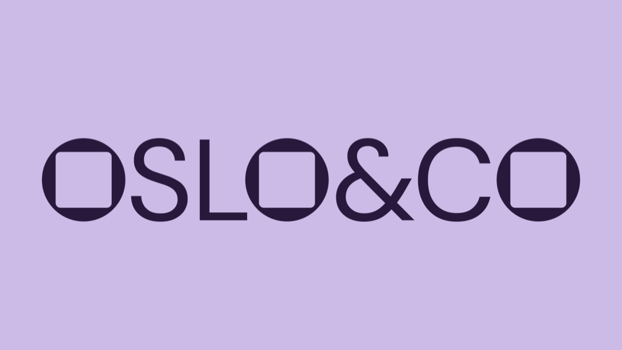 The Oslo&Co wordmark on a lavender background